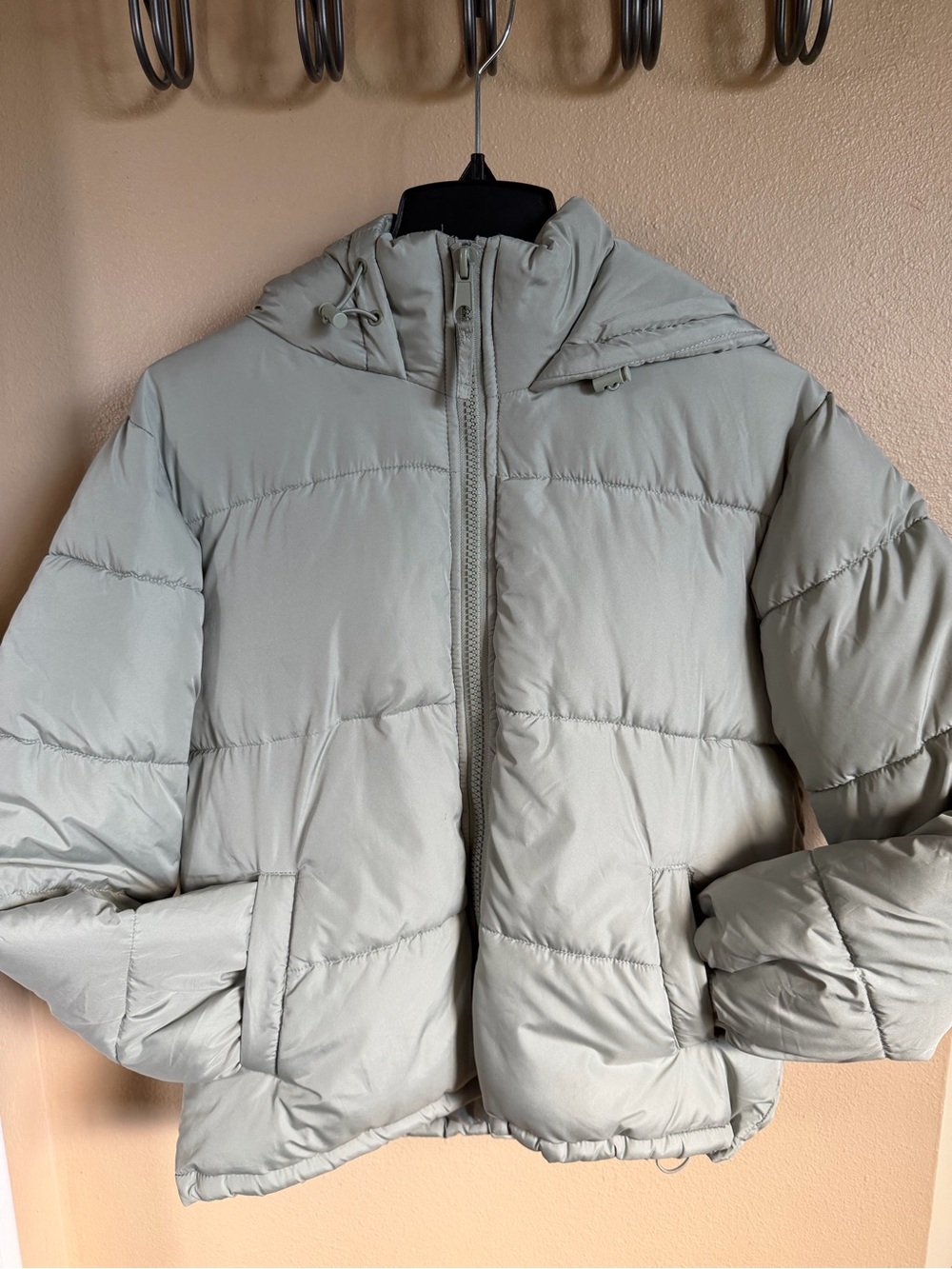 Aeropostale Light Sage Quilted Puffer Jacket with Hood